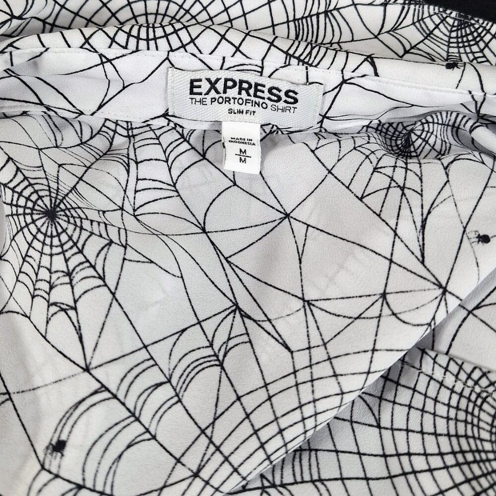 Express Portofino Shirt Long Sleeve Blouse White Spider Web Women’s M - Picture 4 of 4